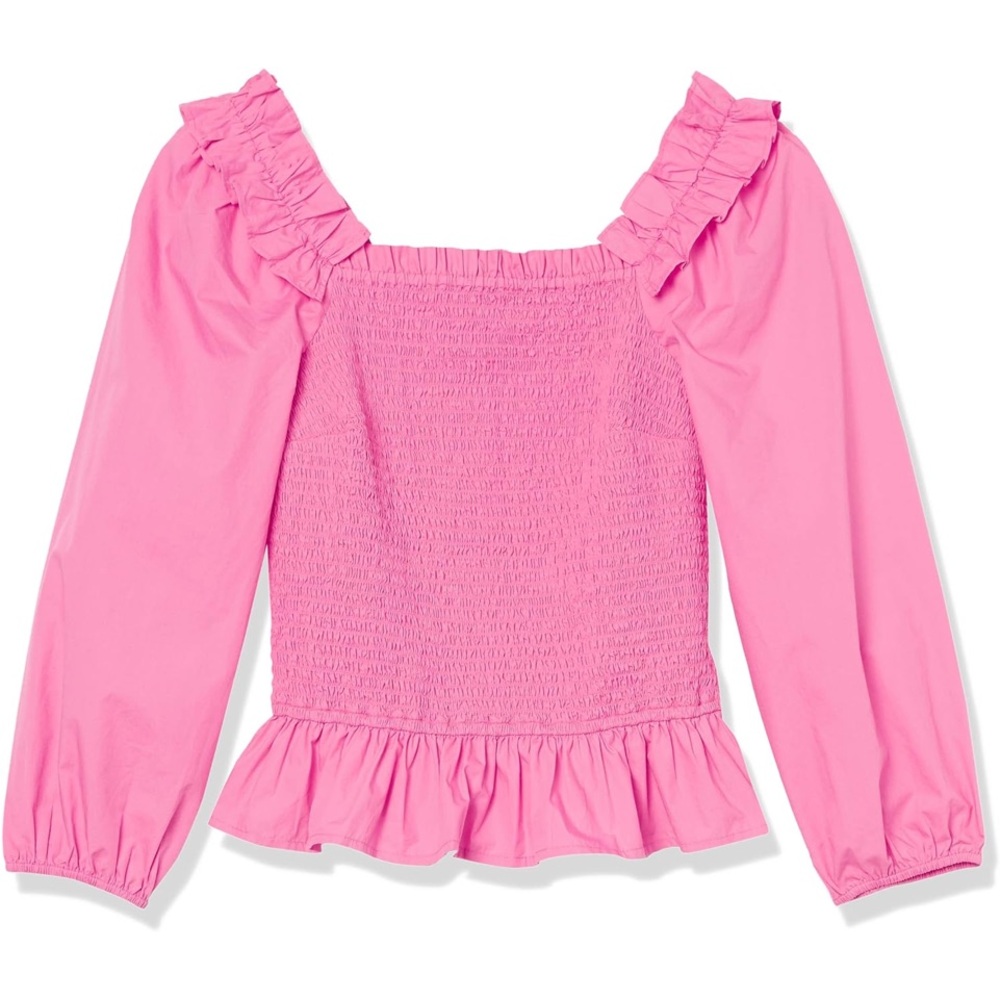 The drop..Pink Ruffled Long Sleeve Top..size large..(NWT)